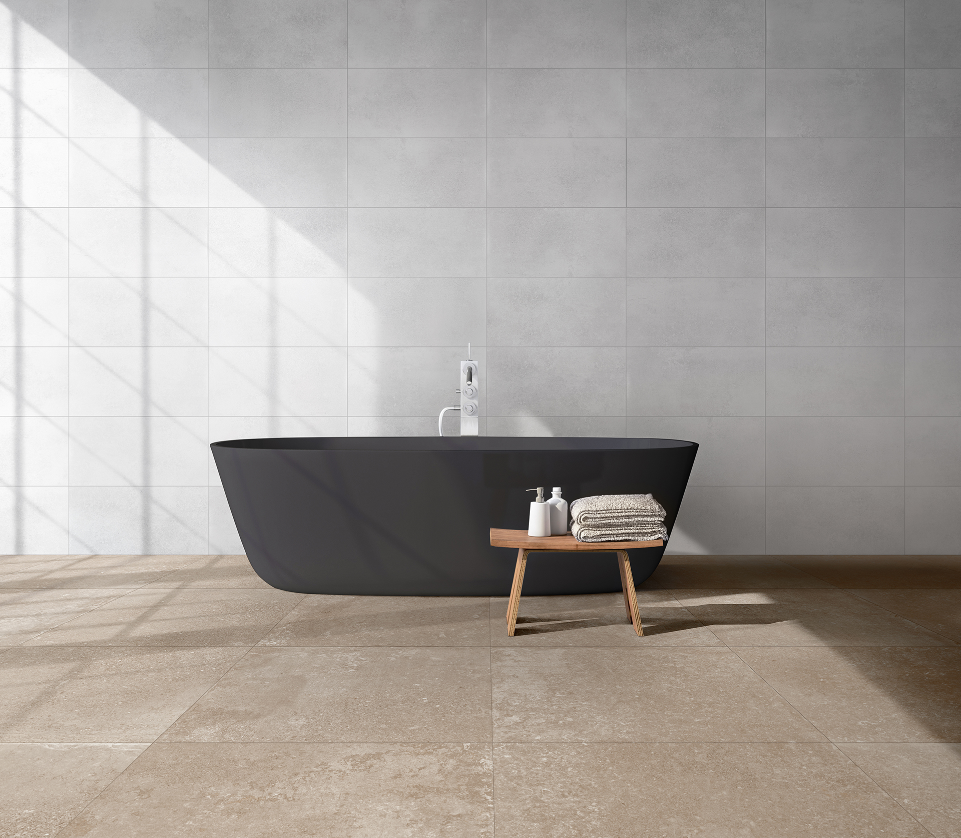 Modern grey bathroom. Spa interior. 3d rendering